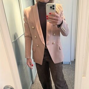 Balmain Wool Beige Grain the Poudre  Double-Breasted Blazer with Gold Buttons 38